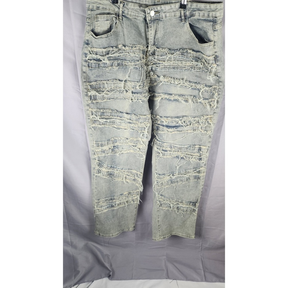 Distressed Frayed Wide Leg Jeans Skater XXL Very Stretchy